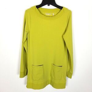 Soft Surroundings Women Tunic Sweater Size XS Green Snap Sides Pullover Casual